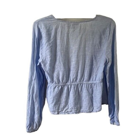 Rachel Zoe Blue 100% Linen Wrap Tie Waist Blouse Size Small - Picture 3 of 6